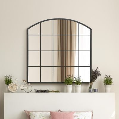 The Arcus - Black Framed Arched Window Leaner/Wall Mirror 39" X 39" (100x100CM) Suitable for Inside and Outside!