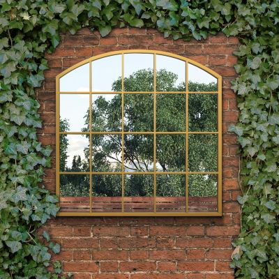 The Arcus - Gold Framed Arched Window Garden Mirror 39"x39" 100x100CM. Suitable for Outside and Inside!