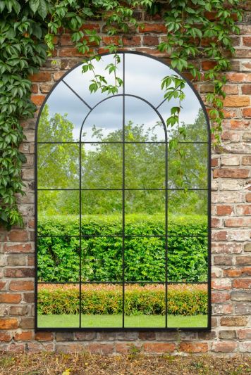 The Arcus - Black Framed Arched Window Garden Mirror 75" X 47" 190 x 120CM. Suitable for Outside and Inside!