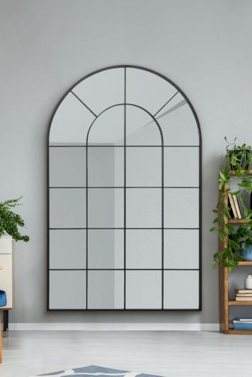 The Arcus - Black Framed Arched Window Leaner/Wall Mirror 75" X 47" (190x120CM) Suitable for Inside and Outside!