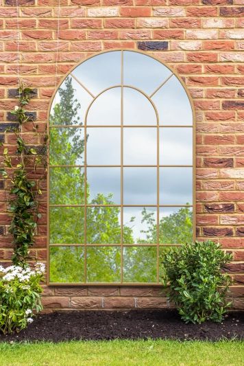 The Arcus - Gold Framed Arched Window Garden Mirror 75" X 47" 190 x 120CM. Suitable for Outside and Inside!