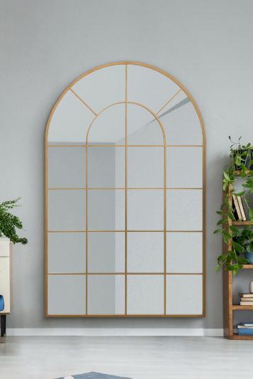 The Arcus - Gold Framed Arched Window Leaner/Wall Mirror 75" X 47" (190x120CM) Suitable for Inside and Outside!