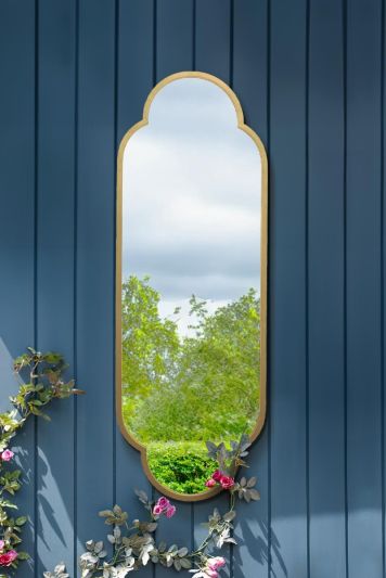 The Duplici - New Gold Metal Framed Double Arched Oval Garden Wall Mirror 59" X 20" (150CM X 52CM)