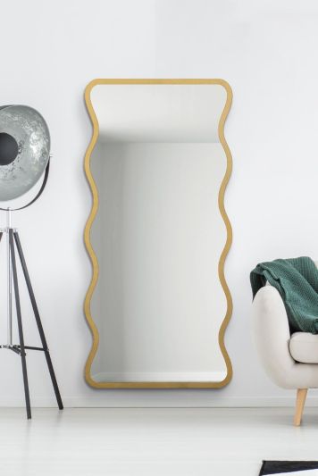 The Fluctus - New Gold Metal Rectangular Wavy Framed Wall Mirror. Landscape or Portrait 67" X 31" (170CM X 80CM).