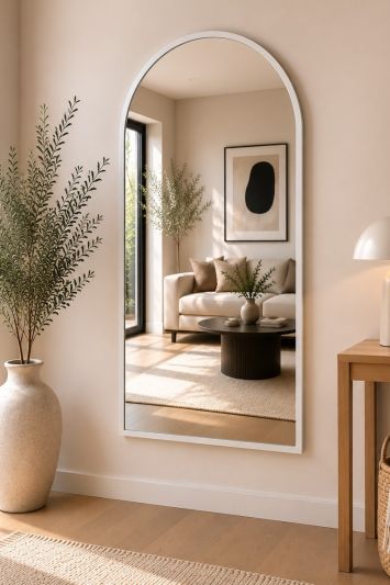 The Arcus - White Framed Arched Leaner/Wall Mirror 55" X 27.5" (140CM X 70CM)