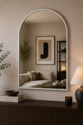 The Arcus - White Metal Framed Arched Wall Mirror 39" X 27" (100CM X 70CM). Suitable for Inside and Outside!
