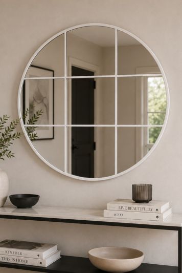 The Circulus - White Metal Framed Round Window Wall Mirror 39" X 39" (100x100CM)