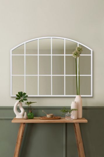 The Arcus - White Framed Arched Wall Over Mantle Mirror 35" X 26" (90CM X 65CM)