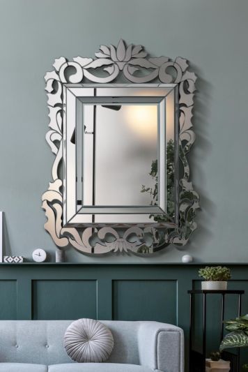 All Glass Stylised Baroque Inspired Wall Mirror 135 x 99 CM
