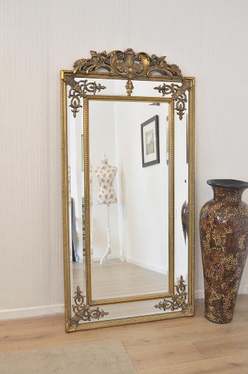 Hardy Gold Ornate Antique Design All Glass Leaner Mirror 183 x 91 CM