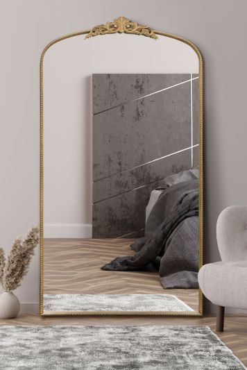 The Crown - Gold Metal Framed Arched Wall Mirror with Decorative Crown 68" X 38" (174CM X 96CM)
