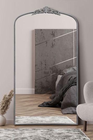 The Crown - Silver Metal Framed Arched Wall Mirror with Decorative Crown 68" X 38" (174CM X 96CM)