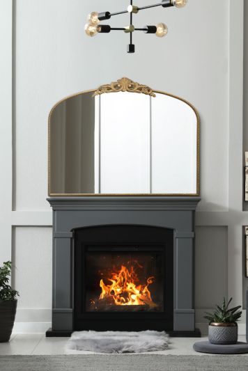 The Crown - Gold Metal Framed Arched Wall Mirror with Decorative Crown 40" X 31" (102CM X 80CM)