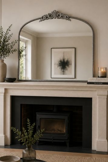 MirrorOutlet The Crown - Silver Metal Framed Classic Arched Wall Mirror with Feature Crown 40" X 31" (102CM X 80CM) Black. 2cm Wide Frame and 3cm Deep.