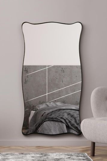 The Fluctus - New Black Metal Rectangular Wavy Tray Effect Frame Wall Mirror 71" X 39" (180CM X 100CM).