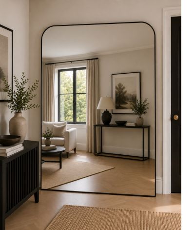 The Colt - Black Metal Framed Large Portrait Mirror with Curved Corners to the Top! 78" X 48" (200cm X 120cm)