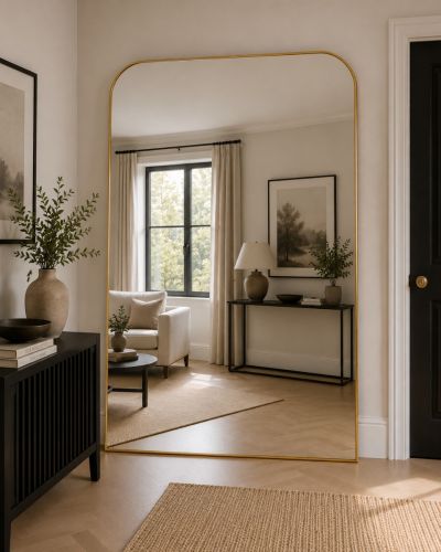 The Colt - Gold Metal Framed Large Portrait Mirror with Curved Corners to the Top! 78" X 48" (200cm X 120cm)