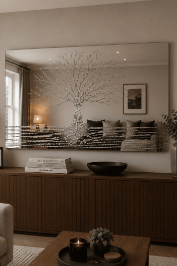 Luxury 120cm x 80cm Bevelled Glass Wall Mirror with Handcrafted Glitter Resin Tree Design – Ready to Hang