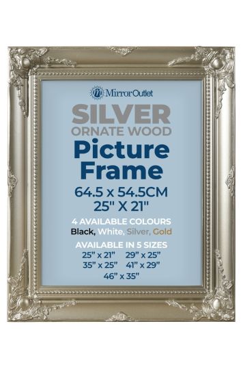 The Antiquitus - Ornate Swept Silver Picture Frame 25" X 21" (64.5 x 54.5CM). Wooden Frame Supplied With Backing Board and Glass.