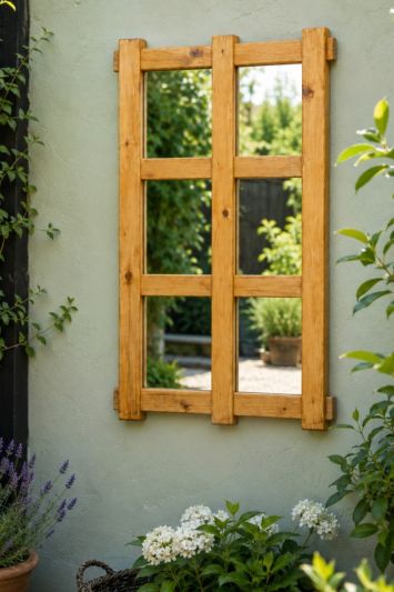 Handmade Scandinavian Wood Trellis Garden Mirror with Premium Glass – Large Outdoor Wall Mirror 920mm x 640mm Made in Britain