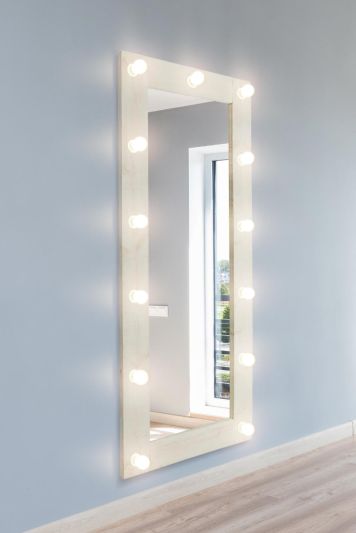 Hollywood Farmhouse White Wood Light Up Extra Large Wall/Leaner Mirror 209cm x 87cm