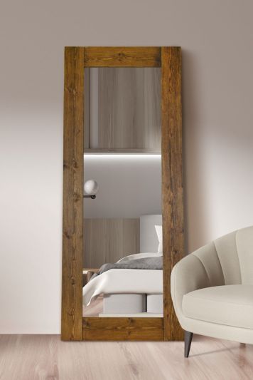The Farmhouse Range - Dark Rustic Brown Traditional Stained Solid Wooden Leaner or Wall Hung Mirror 82" X 34" (208CM X 87CM)