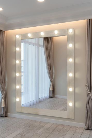 Hollywood Farmhouse White Wood Light Up Extra Large Wall/Leaner Mirror 213 X 152CM