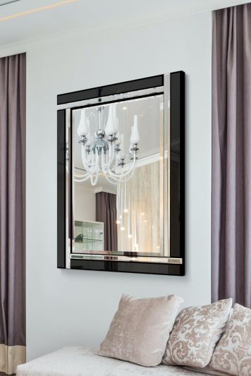 Aston Black Double Bevelled All Glass Mirror 70 x 100cm