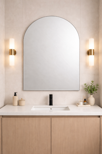 Bathroom Arched Frameless Mirror 120 x 80cm – Modern Wall Mounted Arch Mirror – Large Contemporary Vanity Mirror – Polished Edge, Portrait Hanging