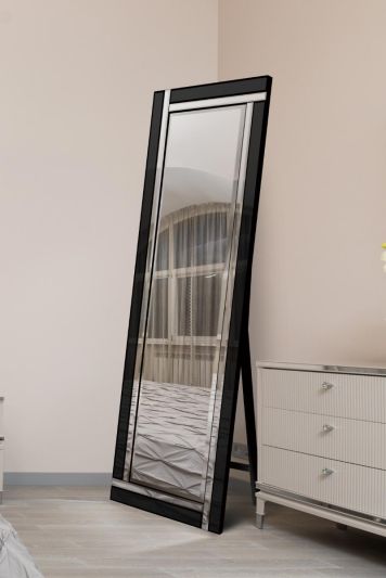 Black and Mirror Double Bevel Free Standing Cheval Dress Mirror 5ft7 x 1ft11 170cm x 58cm