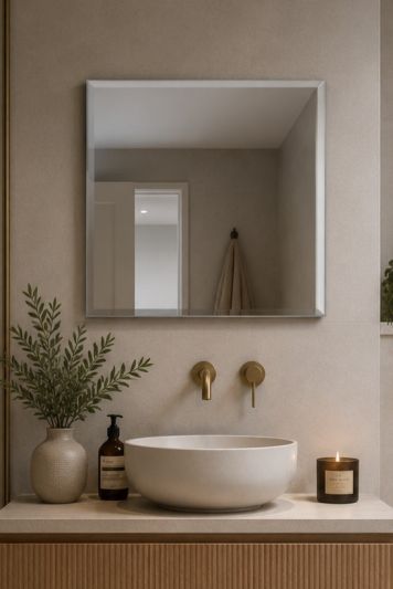 The Moderni - All Glass Modern Bevelled Square Bathroom Ensuite Wall Mirror 24" X 24" (60x60CM)