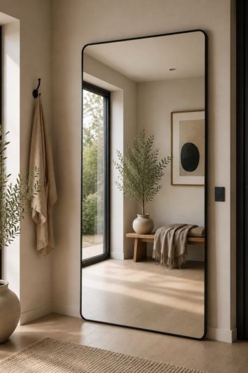 The Angulis - Black Aluminium curved Edge Wall Leaner Mirror 68"x33" (174X85CM)