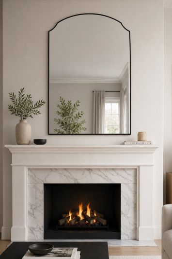 The Curva - New Black Edged Dual Arch Curved Edge Over mantle and Wall Mirror 47"x31" (120cm X 80cm) Inset Premium Mirror Glass