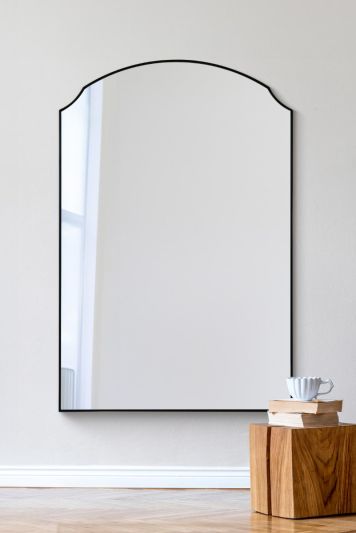The Curva - New Black Edged Dual Arch Curved Edge Over mantle and Wall Mirror 47"x31" (120cm X 80cm) Inset Premium Mirror Glass