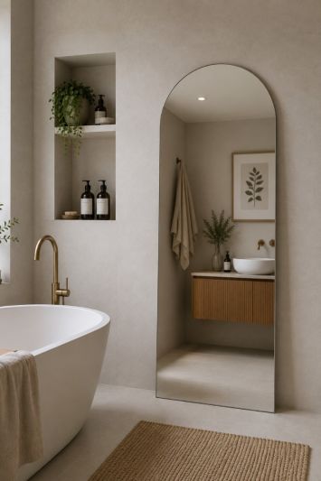 The Arcus - Frameless Arched Leaner/Wall Bathroom Ensuite Mirror 63" X 27" (160CM X 70CM)