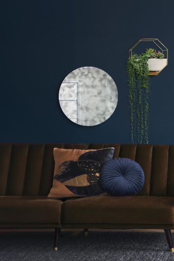 The Vetus - Round Circular Antiqued Mirror with Polished Edge on Black Backing 24" X 24" (60x60CM). Premium Distressed Mirror Glass Ready to Wall Hang
