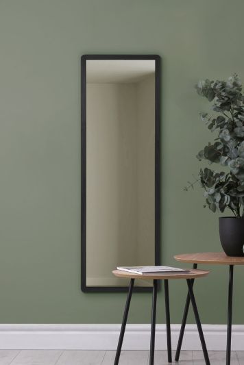 The Naturalis - Solid Black Oak Rounded Corner  Leaner / Wall Mirror 47" X 15.7" (120CM X 40CM) Scandinavian 'Scandi' Inspired.
