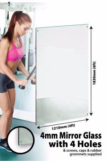 Circuitt Safety Backed 4mm Sheet Mirror Glass 4 Holes 183 x 122 CM