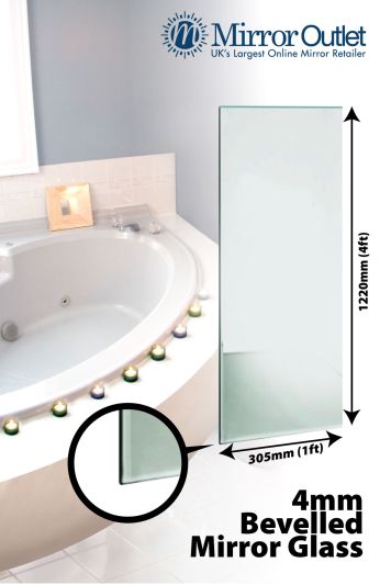 Bevelled Bathroom Mirror Glass 4mm Thick 4Ft X 1Ft, 122cm X30cm