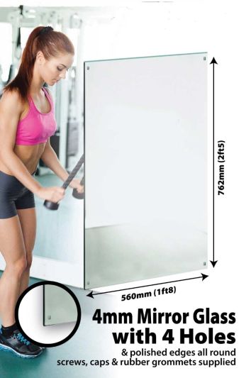 Circuitt 4mm Sheet Mirror Glass Polished Edge 4 Holes 76 x 51 CM