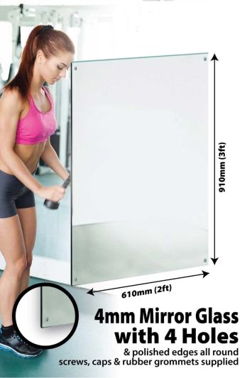 Circuitt Safety Backed 4mm Sheet Mirror Glass Polished Edge 4 Holes 91 x 61 CM