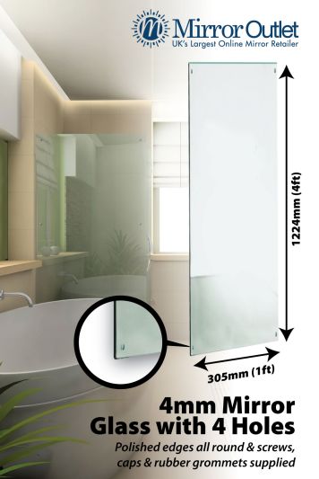 Bathroom mirror Glass Polished Edges With 4 Holes 4mm Thick 4Ft X1Ft