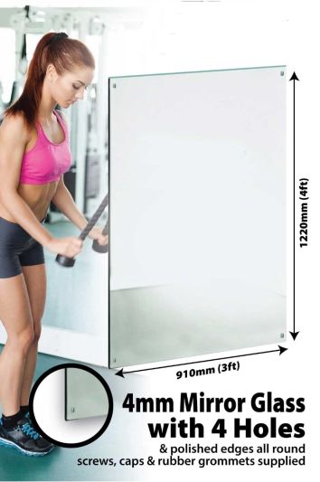 Circuitt 4mm Sheet Mirror Glass Polished Edge 4 Holes 122 x 91 CM