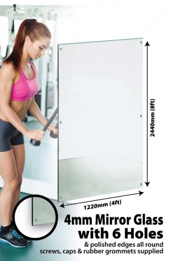 Bargain! Slight Seconds! Circuitt 4mm Sheet Mirror Glass Polished Edge 6 Holes 244 x 122 CM