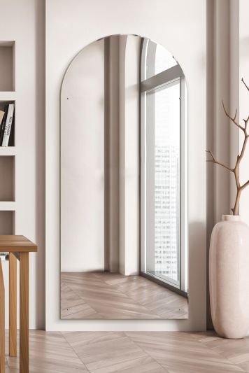 Circuitt 4mm Sheet Arched Mirror Glass Polished Edges with 4 Holes 190 x 85cm Safety Backed