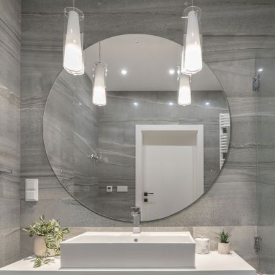 Circuitt 4mm Circular Sheet Mirror Glass Polished Edges with 2 Holes Safety Backed 90 x 90cm