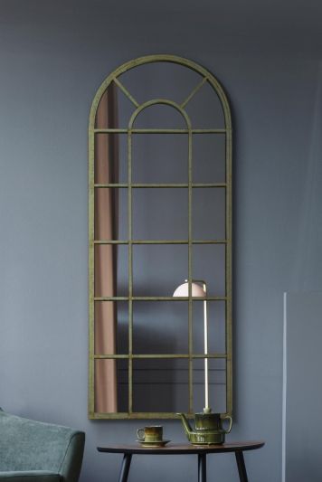 The Dorset - Rustic Green Country Metal Framed Arched Leaner Wall Mirror 55" X 22" (140CM X 56CM)