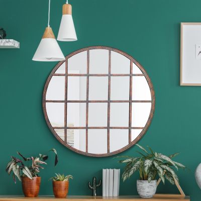The Kirkby - Rustic Metal Round Shaped Window Decorative Wall Mirror 32" X 32" (80CM X 80CM)