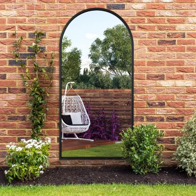 The Arcus - Black Metal Framed Arched Garden Wall Mirror 63" X 31" (160CM X 80CM)
