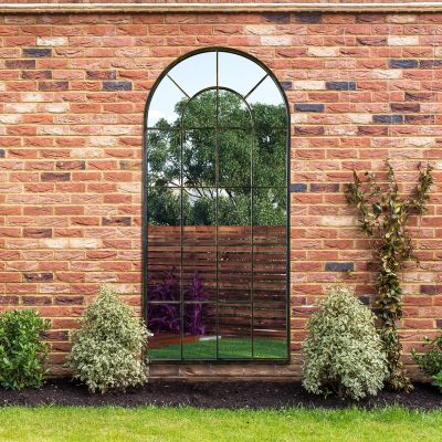 The Arcus - Antique Black Framed Arched Window Garden Mirror 71"x33.5" 180x85CM